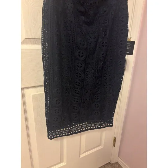 Lulus Cocktail Ready Navy Blue Crochet Lace Midi Dress - Size XL NWT - Picture 9 of 14